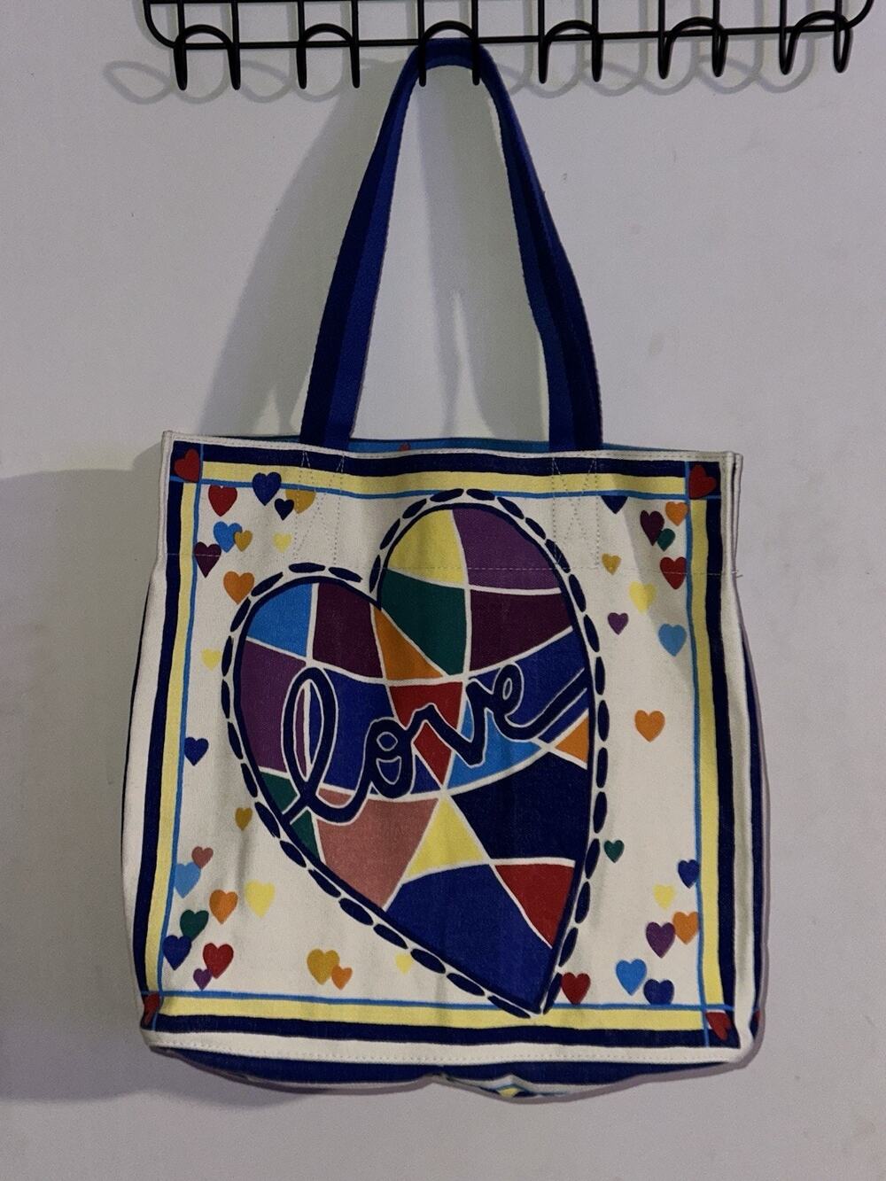 Brighton Cherished Love Canvas Multicolor Tote Bag Mosaic Hearts Pop Art Whimsy